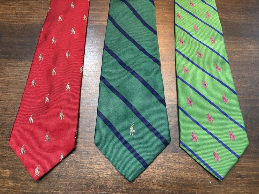 Polo Ralph Lauren Pony Player Rep Silk Neck Ties- Lot Of 3